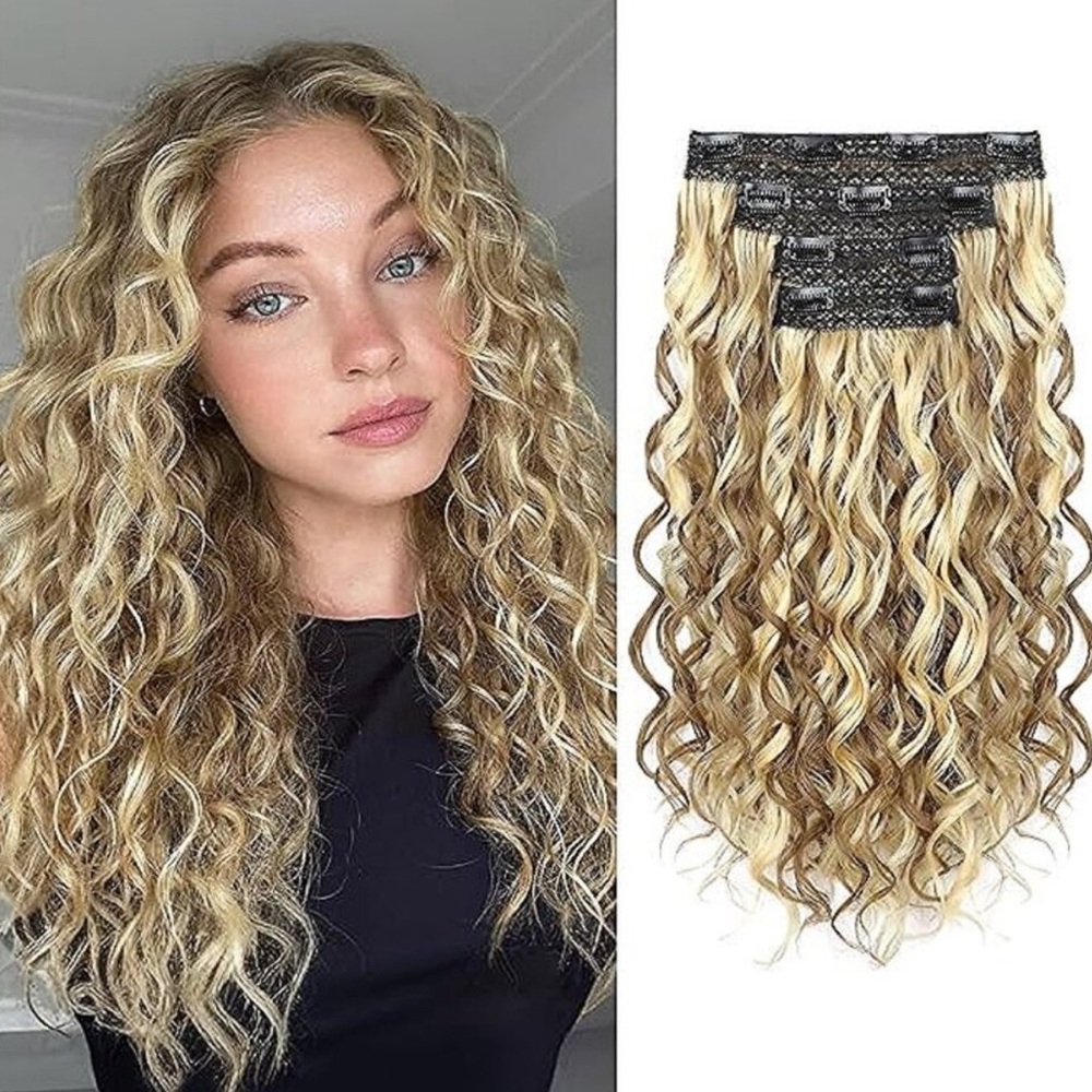 Curly Hair Extensions, 4PCS 16 inch Clip in Hair Extensions Lace Weft Short Curl